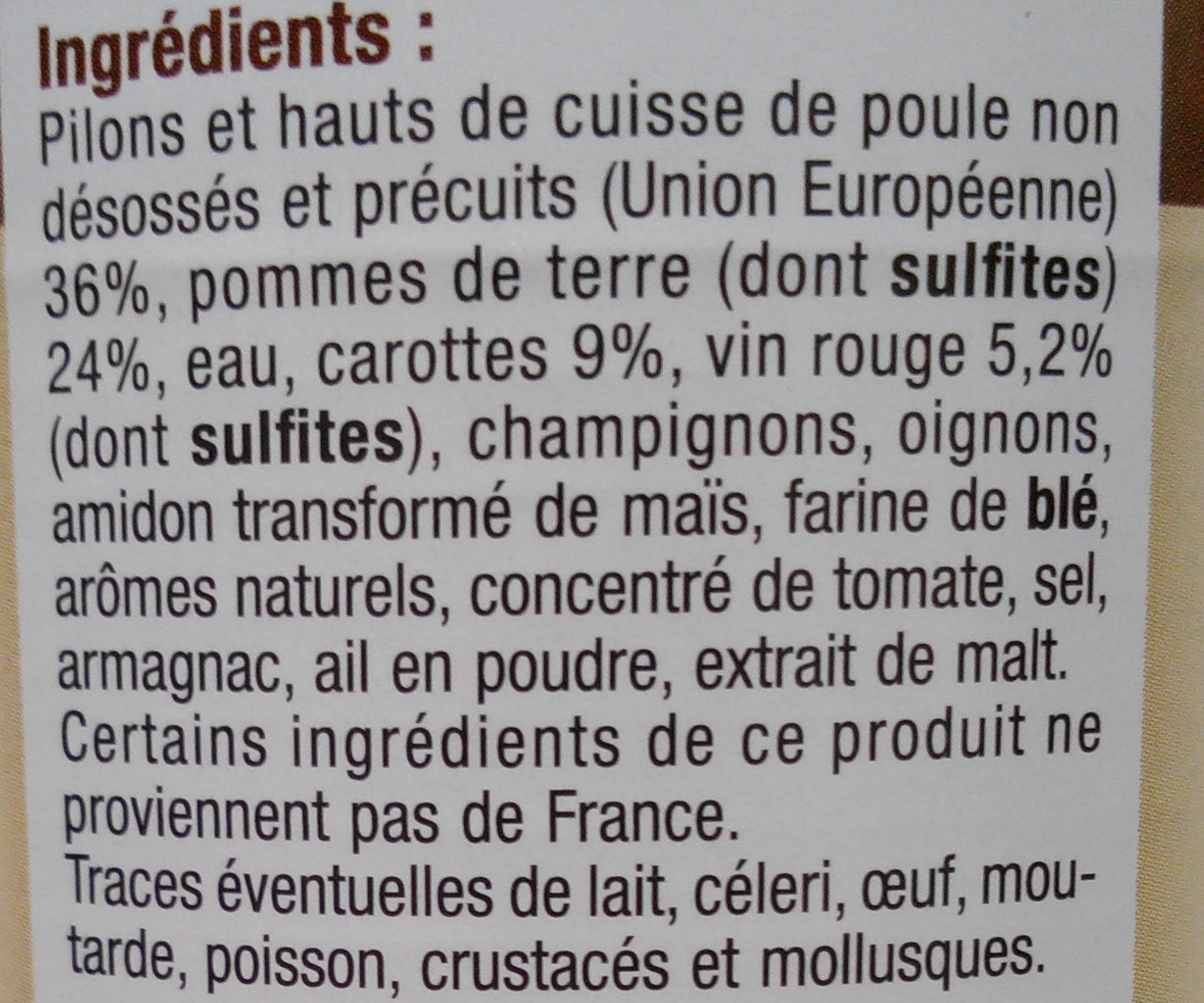 Coq au Vin - Ingrédients