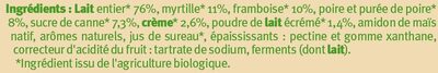 Yaourt brassé nature sur lit de fruit aromatisé (Framboise, Myrtille,Poire) Issu de l'agriculture biologique - Ingredients - fr