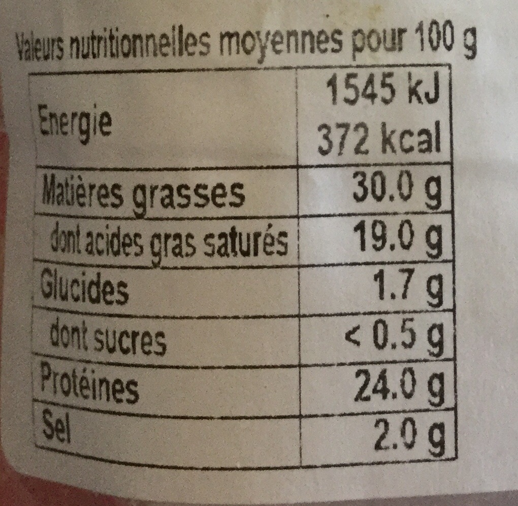 Cantal entre-deux - Nutrition facts - fr