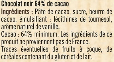 Tablette de chocolat corsé à pâtisser noir 64% - Ingrédients
