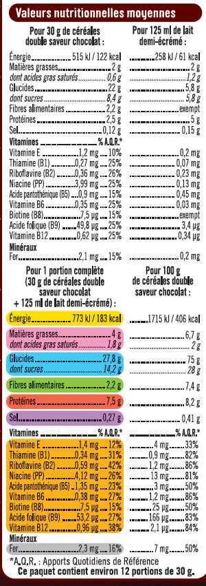 Céréales mix croustillantes et fondantes chocolat - Nutrition facts - fr