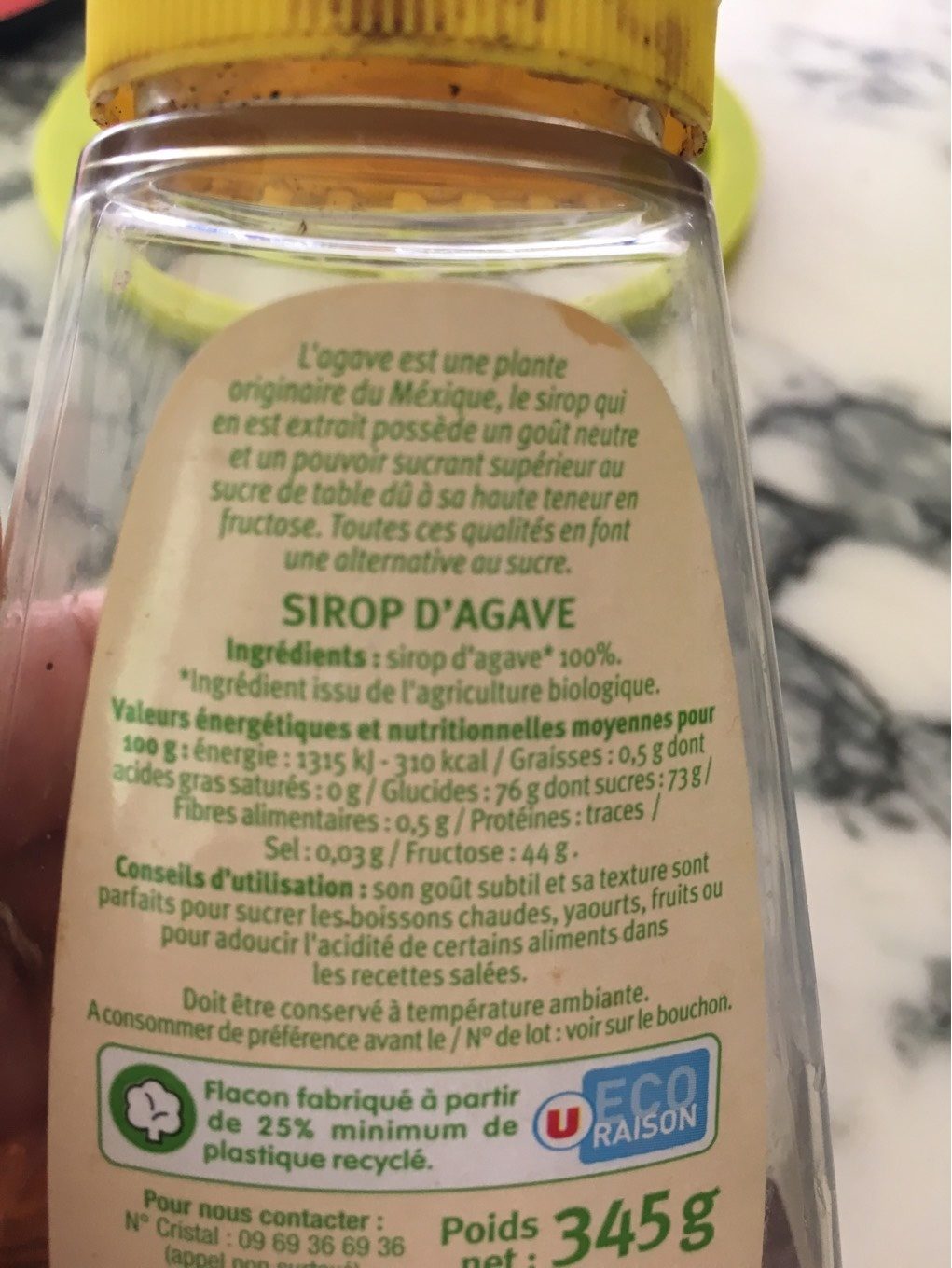 Sirop d'agave - Tableau nutritionnel
