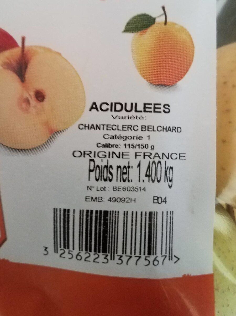 Pomme Chantecler Belchard, calibre 115/150 catégorie 1 - Nutrition facts - fr
