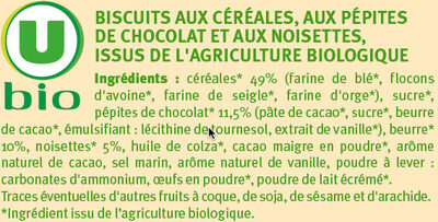 Biscuits petit déjeuner pépites chocolat et noisettes - Ingredients - fr