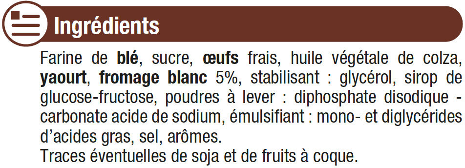 Barre pâtissière au fromage blanc - Ingredients - fr