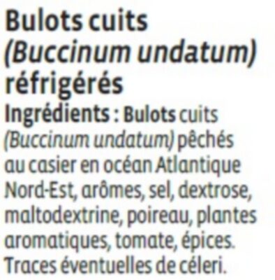 Bulots cuits, Buccinum undatum - Ingrédients