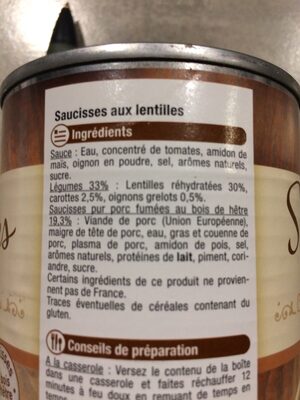 Saucisses lentilles - Ingredients - fr