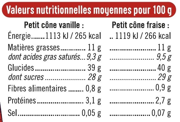 Petits cônes vanille fraise - Nutrition facts - fr