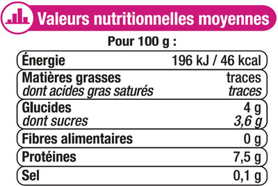 Fromage frais 0%MG - Tableau nutritionnel