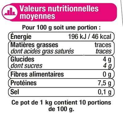Fromage blanc nature 0% - Tableau nutritionnel