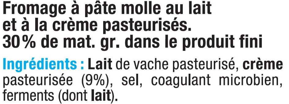 Fromage pasteurisé ovale double crème 30% de matière grasse - Ingredienser - fr