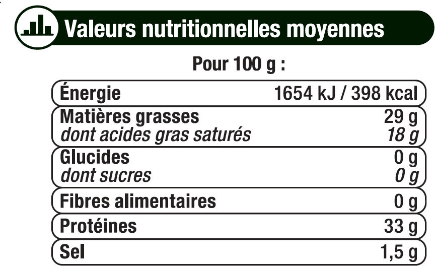 Grana Padano râpé DOP au lait cru 29%mg - Nutrition facts - fr