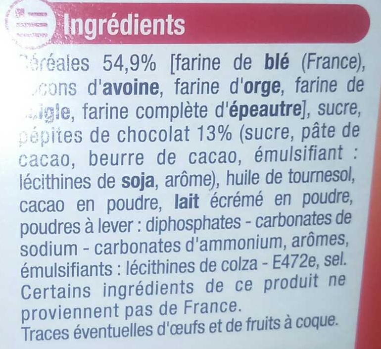 P'tit Déj Chocolat - Ingredients - fr