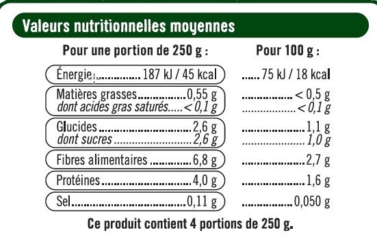 Choux fleurs en fleurettes - Nutrition facts - fr