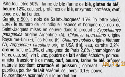Paniers Feuilletés Noix de St-Jacques*, Surgelés - Ingredienser - fr