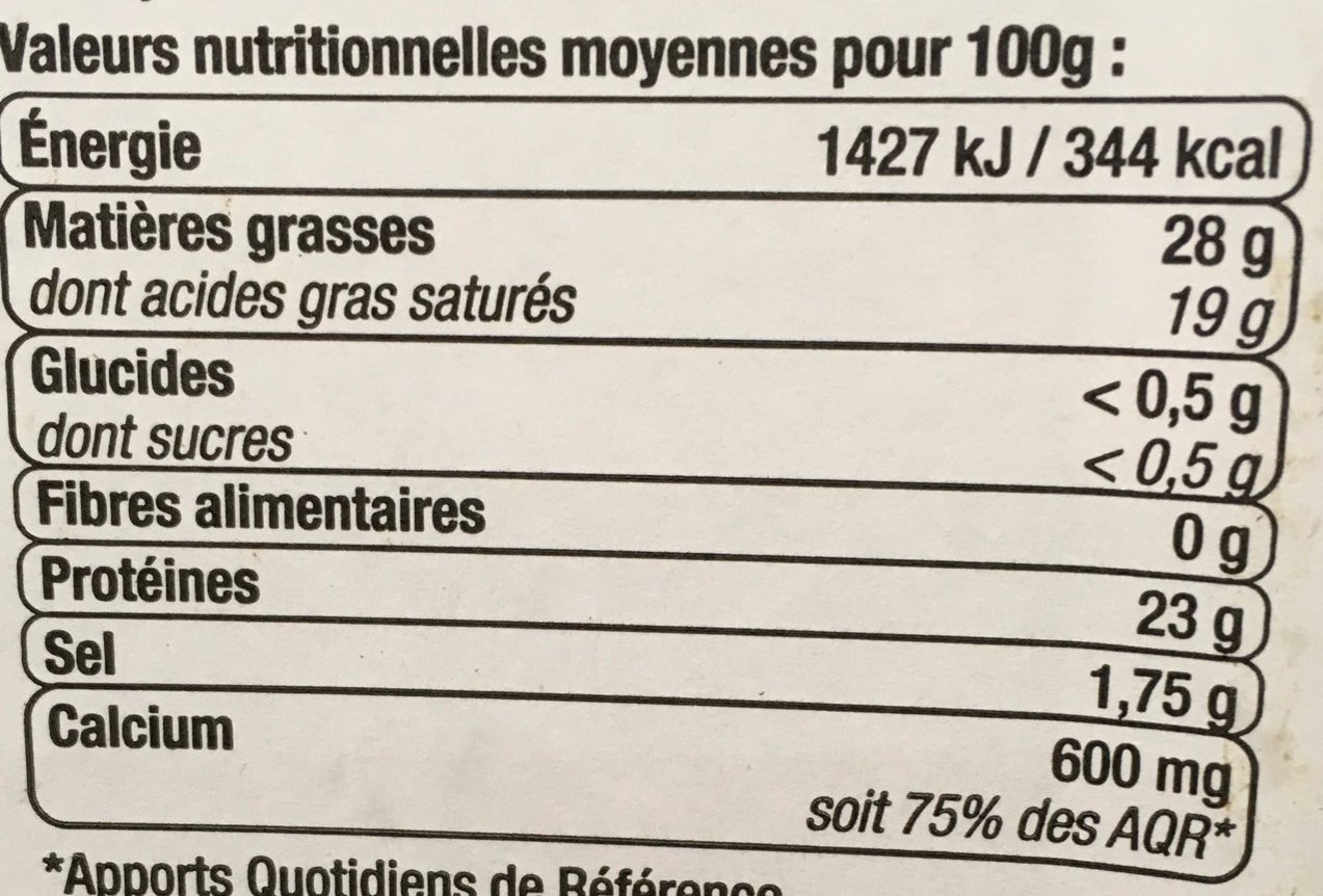 Raclette sans croûte pasteurisé en tranches 28% de matière grasse - Nutrition facts - fr