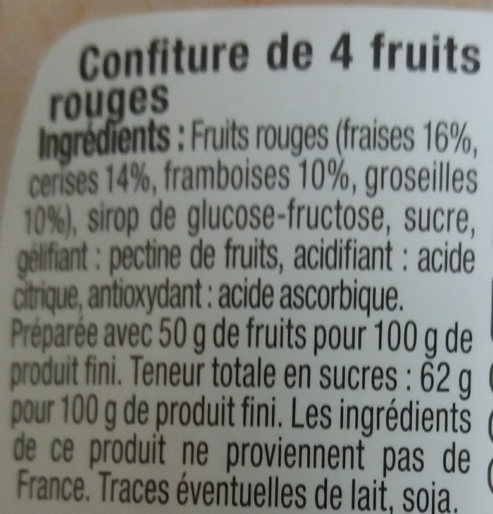 Confiture Fruits Rouges - Ingredients - fr