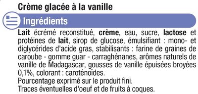 Crème glacée vanille - Ingrédients