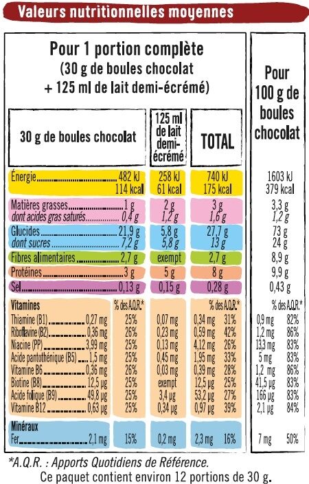 Boules de céréales goût chocolat - Nutrition facts - fr