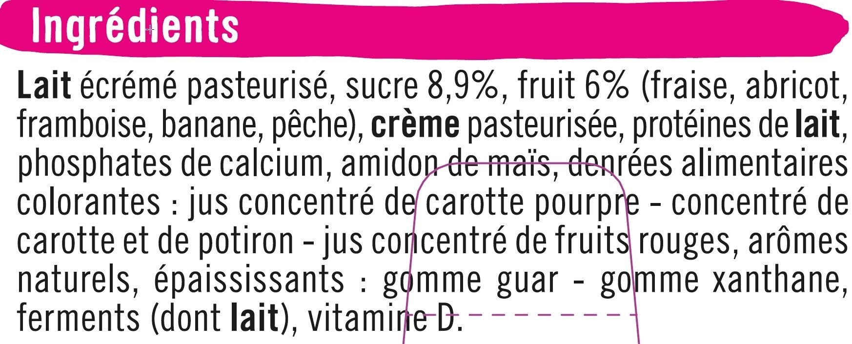 Fromage frais au lait pasteurisé sucré aux fruits 2% de MG - Ingredients - fr