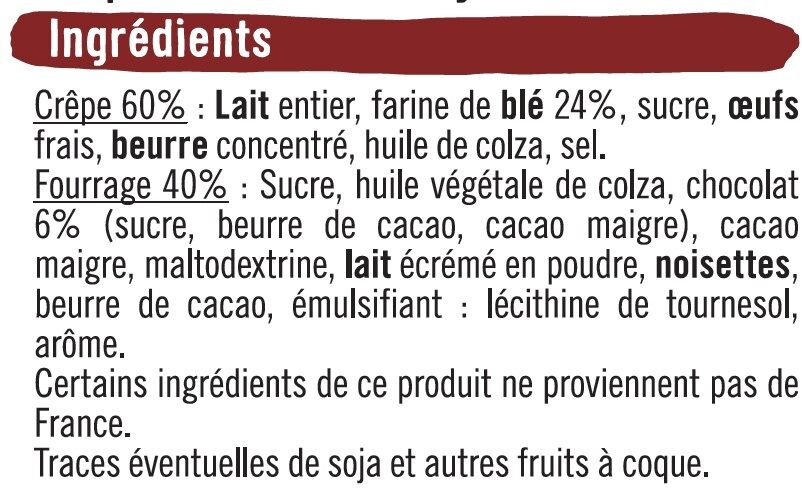 Crêpes fourrées chocolat - المكونات - fr