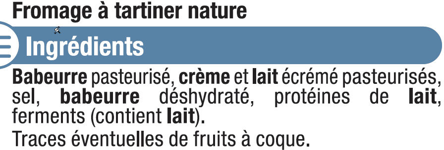 Fromage à tartiner nature 5% de MG - Zutaten - fr