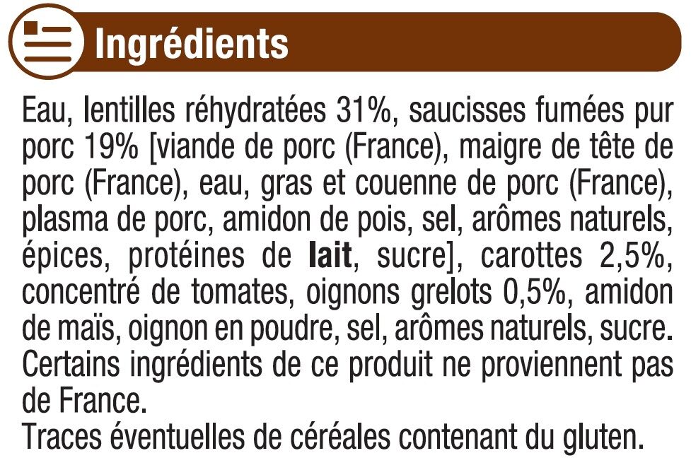 Saucisses lentilles cuisinées - المكونات - fr