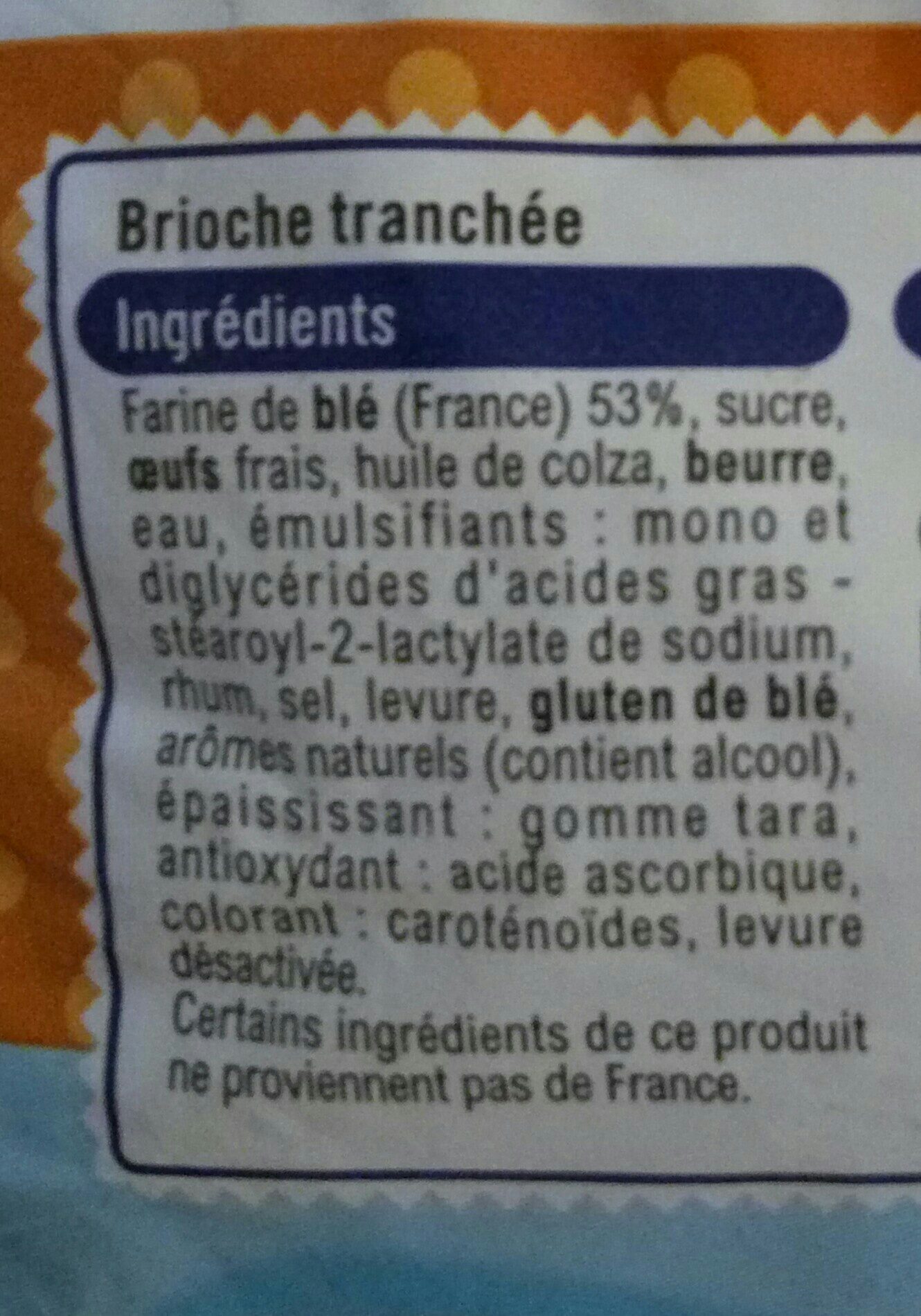 Brioche tranchée - Ingrédients