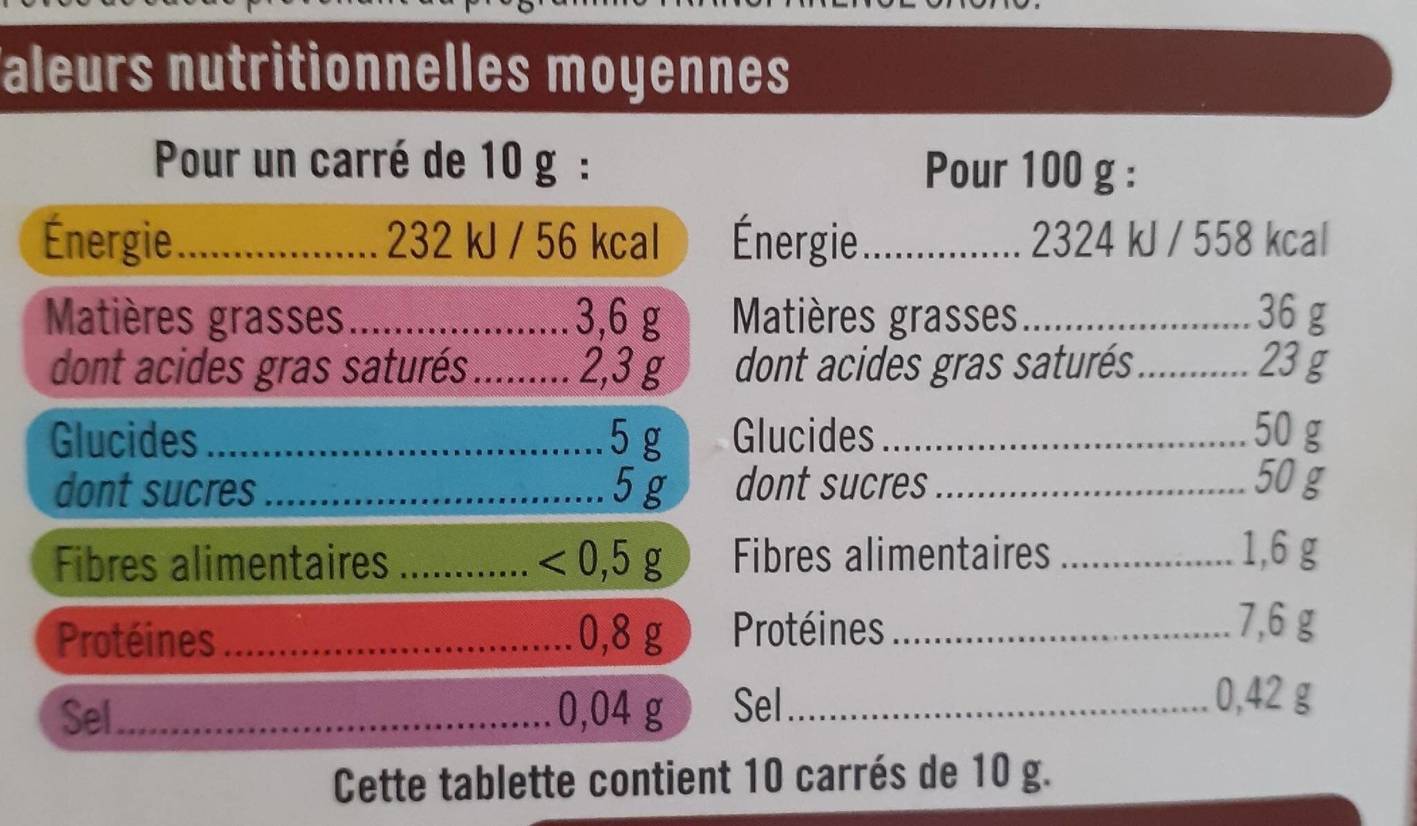 Chocolat lait douceur - حقائق غذائية - fr