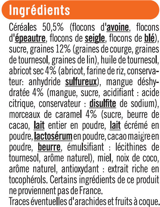 Muesli granola fruits jaunes - Ingredients - fr
