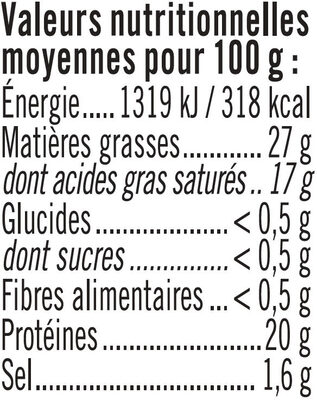 Demi reblochon de Savoie AOP BIO lait cru, 28% de MG - Tableau nutritionnel