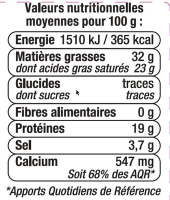 Fromage au lait cru de brebis AOP Roquefort 32% de matière grasse - 营养成分 - fr