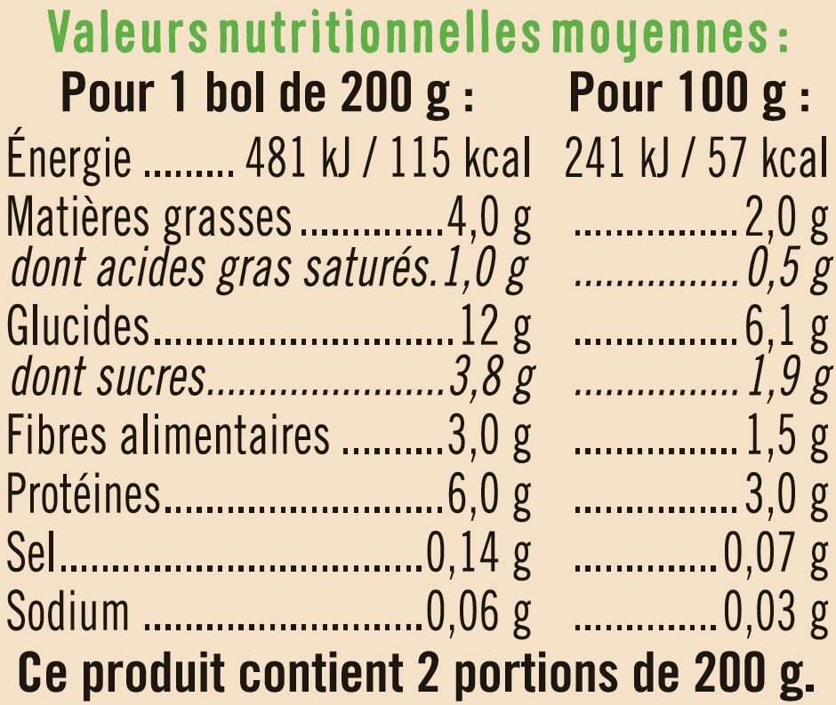 Bols légumes boeuf sans morceaux U_TOUT_PETITS Bio - Tableau nutritionnel