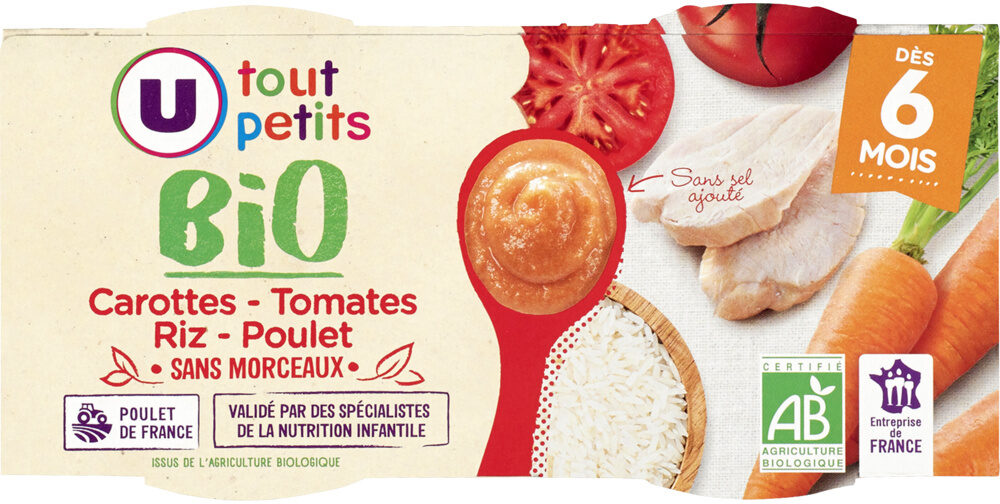 Bols de carottes tomate riz et poulet sans morceaux U_TOUT_PETITS - Produkt - fr