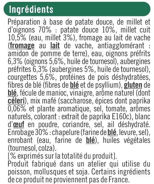 Panés au millet patate douce, aubergine paprika - Ingredientes - fr