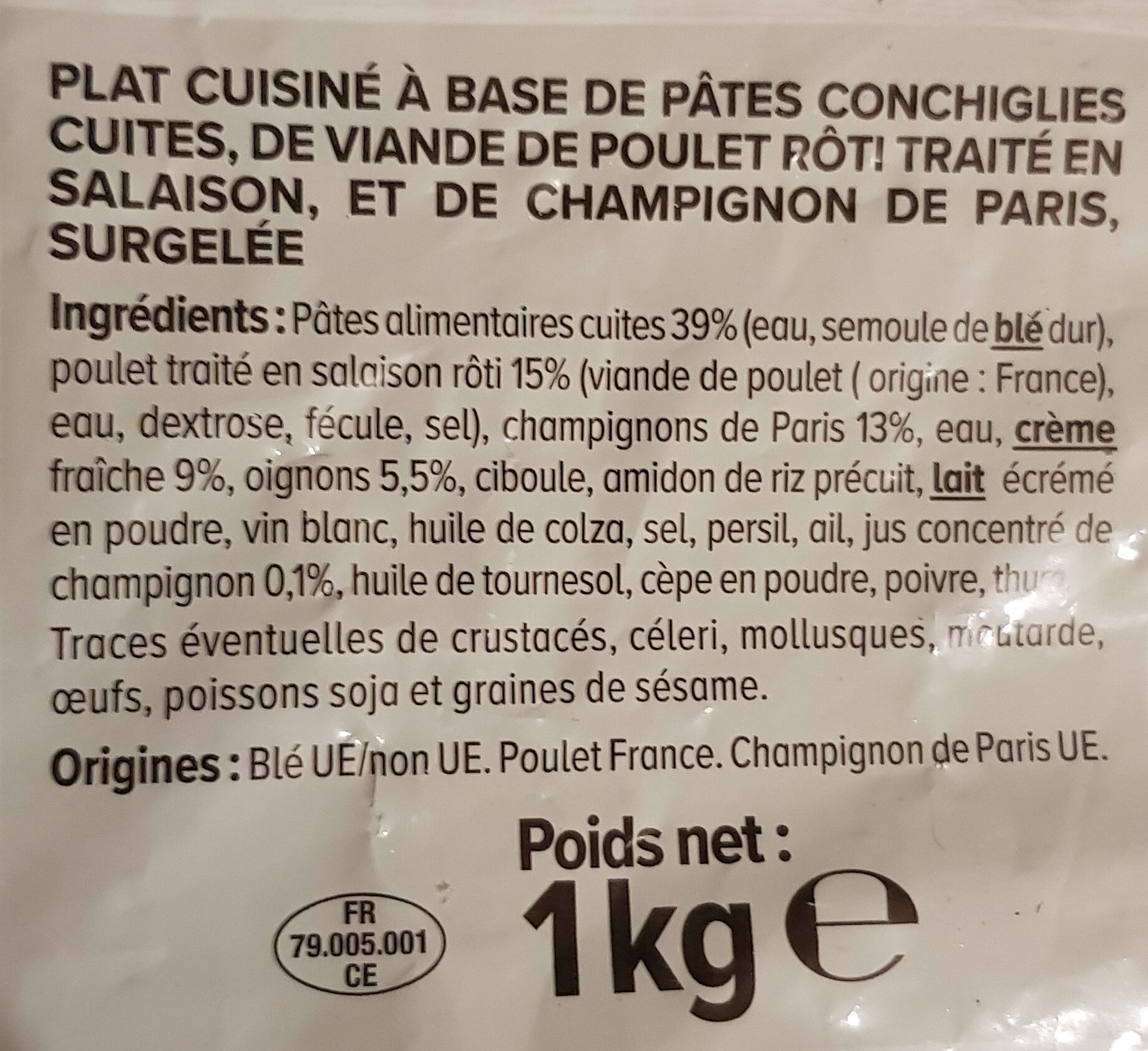 Conchiglie poulet champignon - المكونات - fr