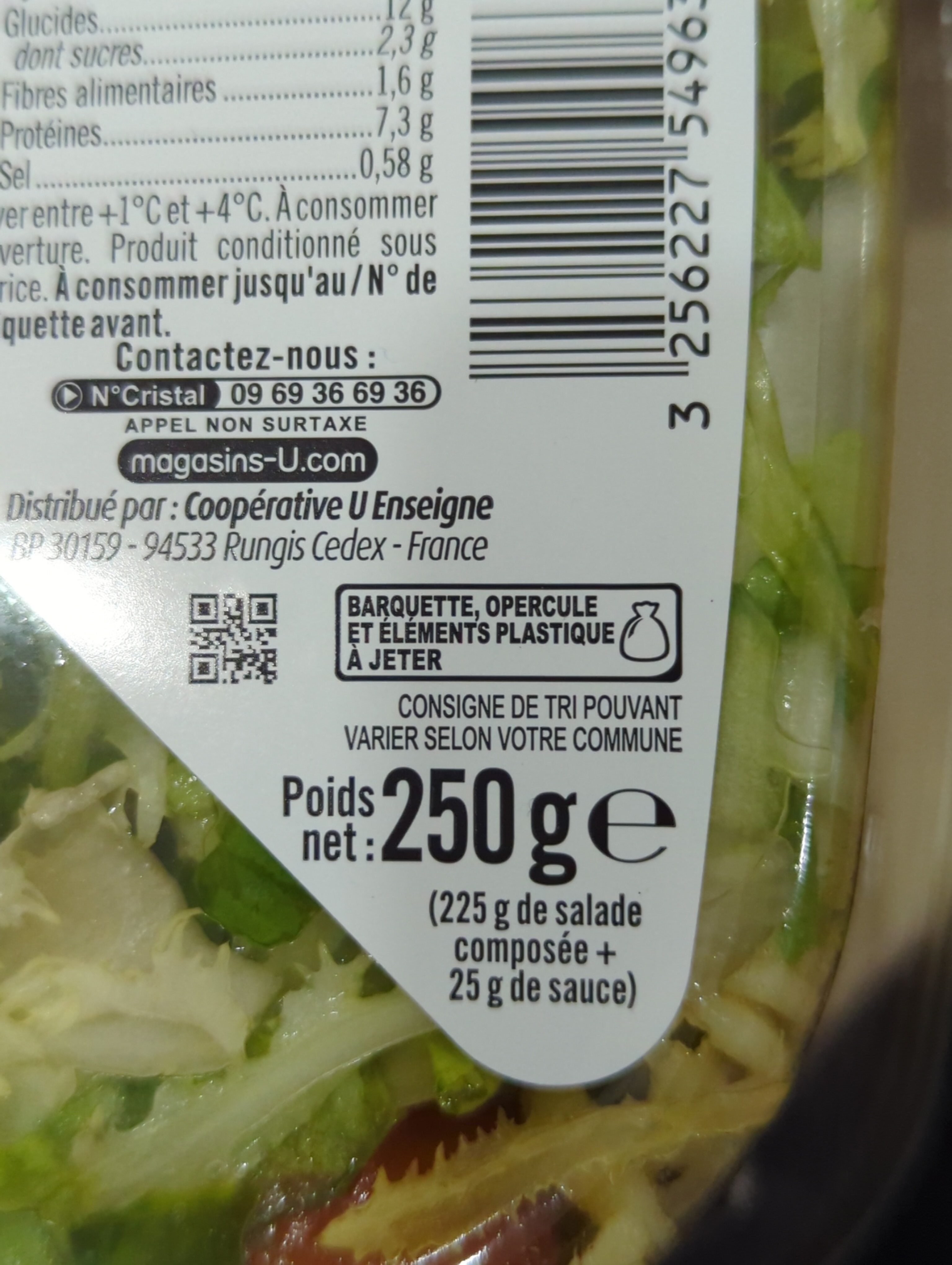 Salade 3 fromages fusili mozzarella chevre emmental sauce miel et auxdeux moutardes - Recycling instructions and/or packaging information - fr