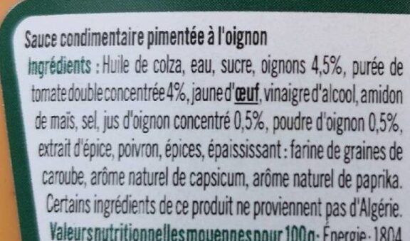 Sauce algérienne - Zutaten - fr