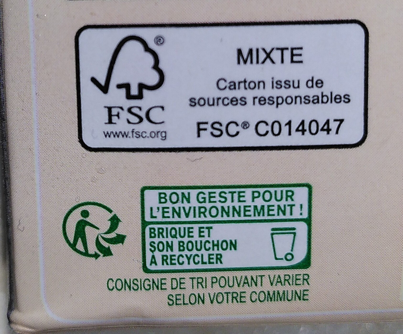 Boisson noisette - Istruzioni per il riciclaggio e/o informazioni sull'imballaggio - fr