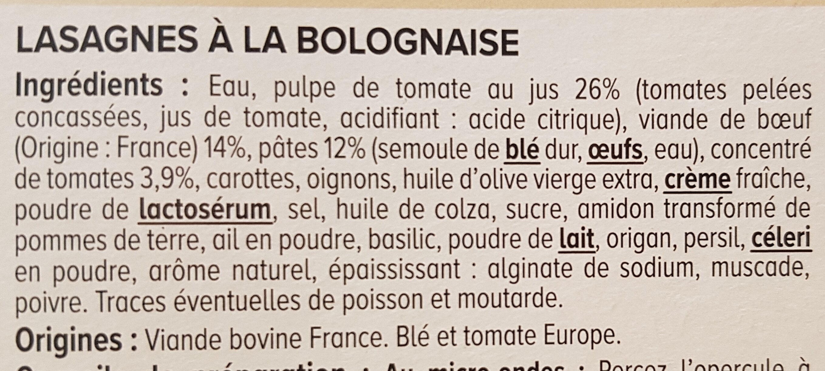 Lasagnes à la bolognaise - Ingredients - fr