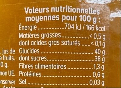 Confiture abricot 65% - Tableau nutritionnel