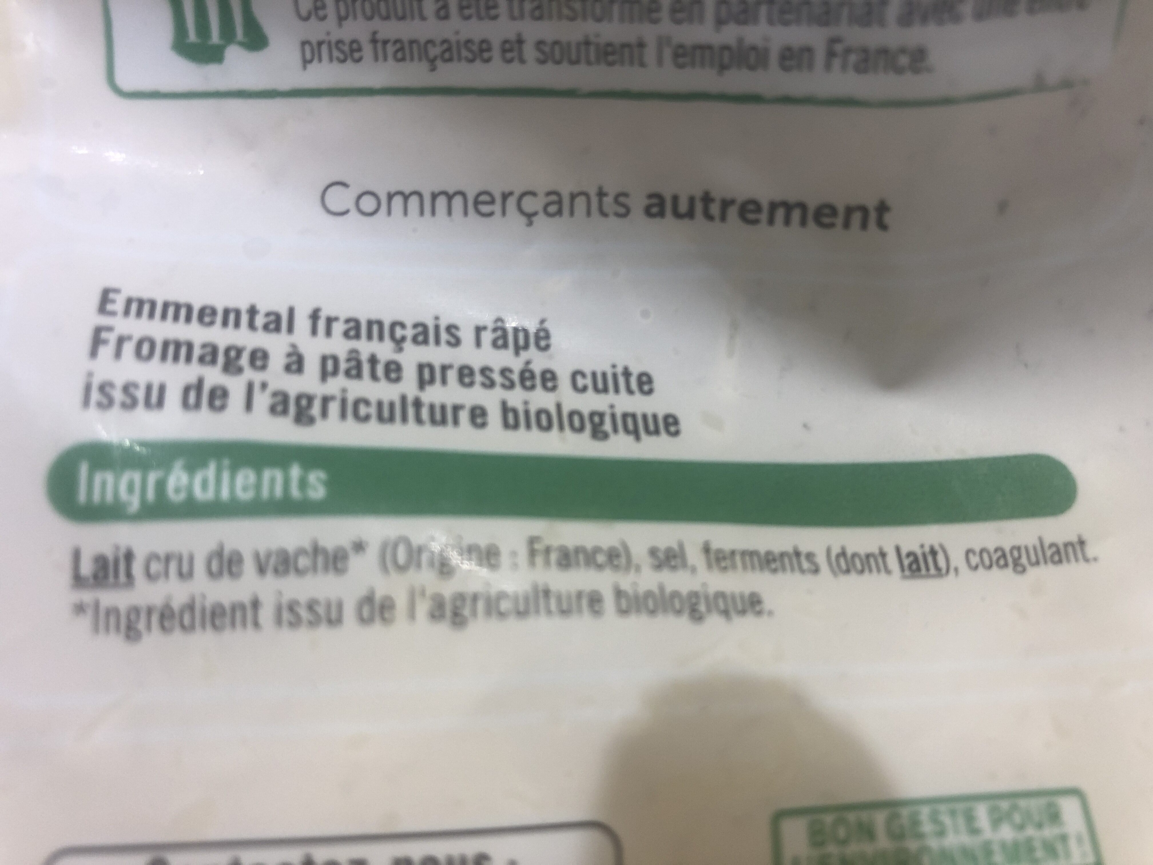 Emmental français râpé - المكونات - fr
