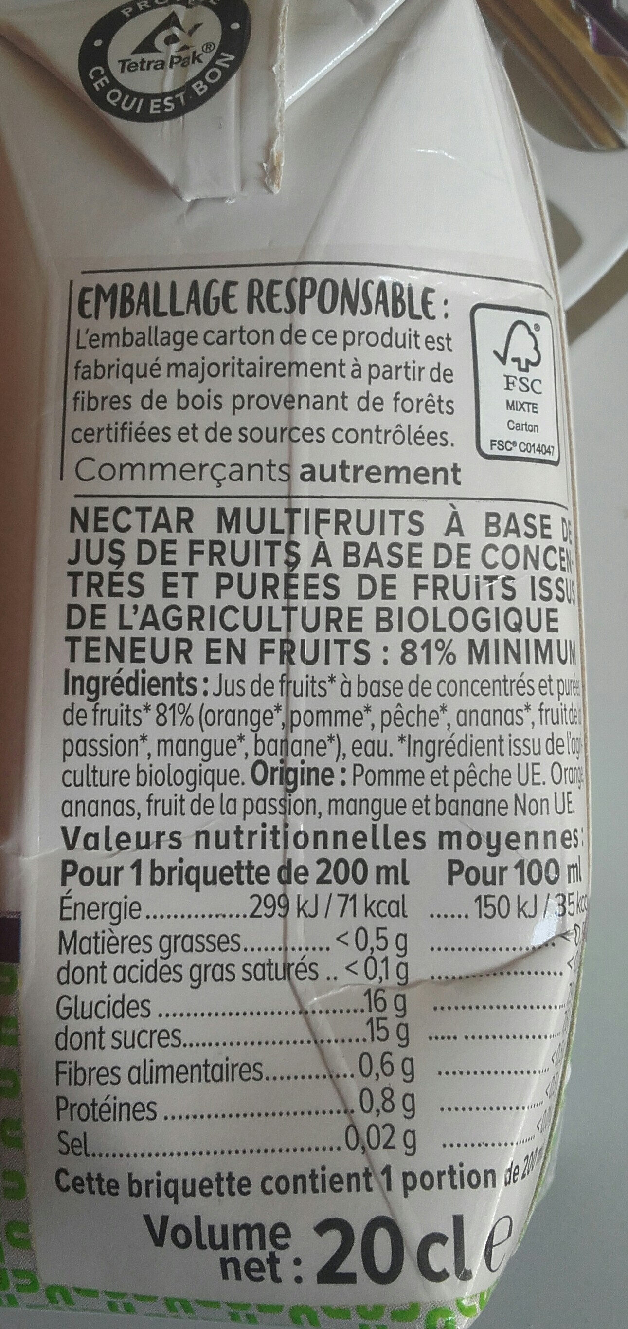 Nectar multifruits - Ingredients - fr