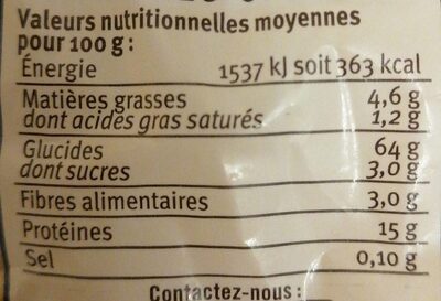 Pâtes d'Alsace Coquillettes - Tableau nutritionnel