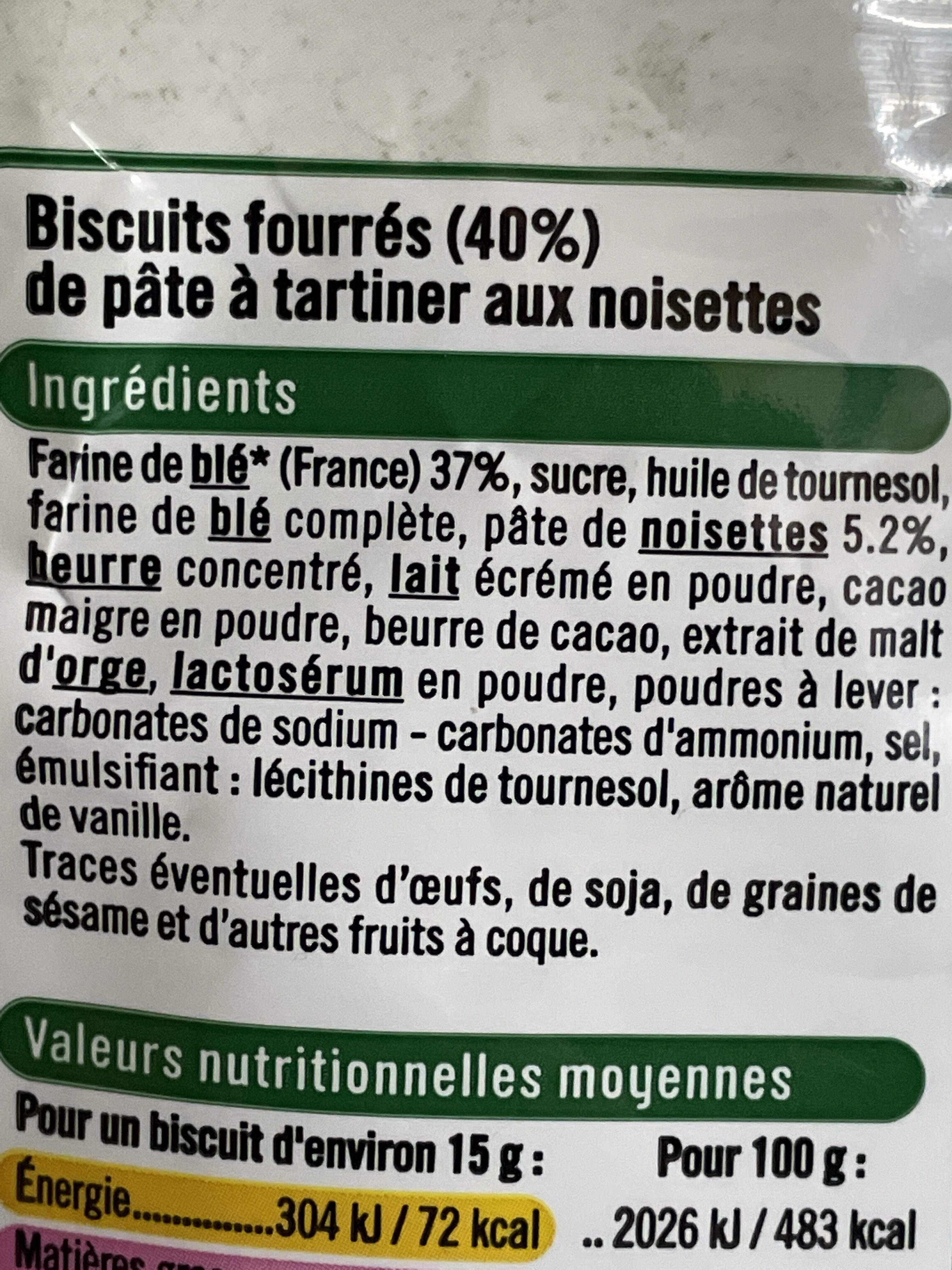 Biscuits fourrés pâte à tartiner - Ingredientes - fr