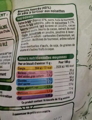 Biscuits fourrés pâte à tartiner - Información nutricional - fr