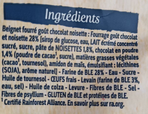 Beignet chocolat noisette x 6 - Ingrédients