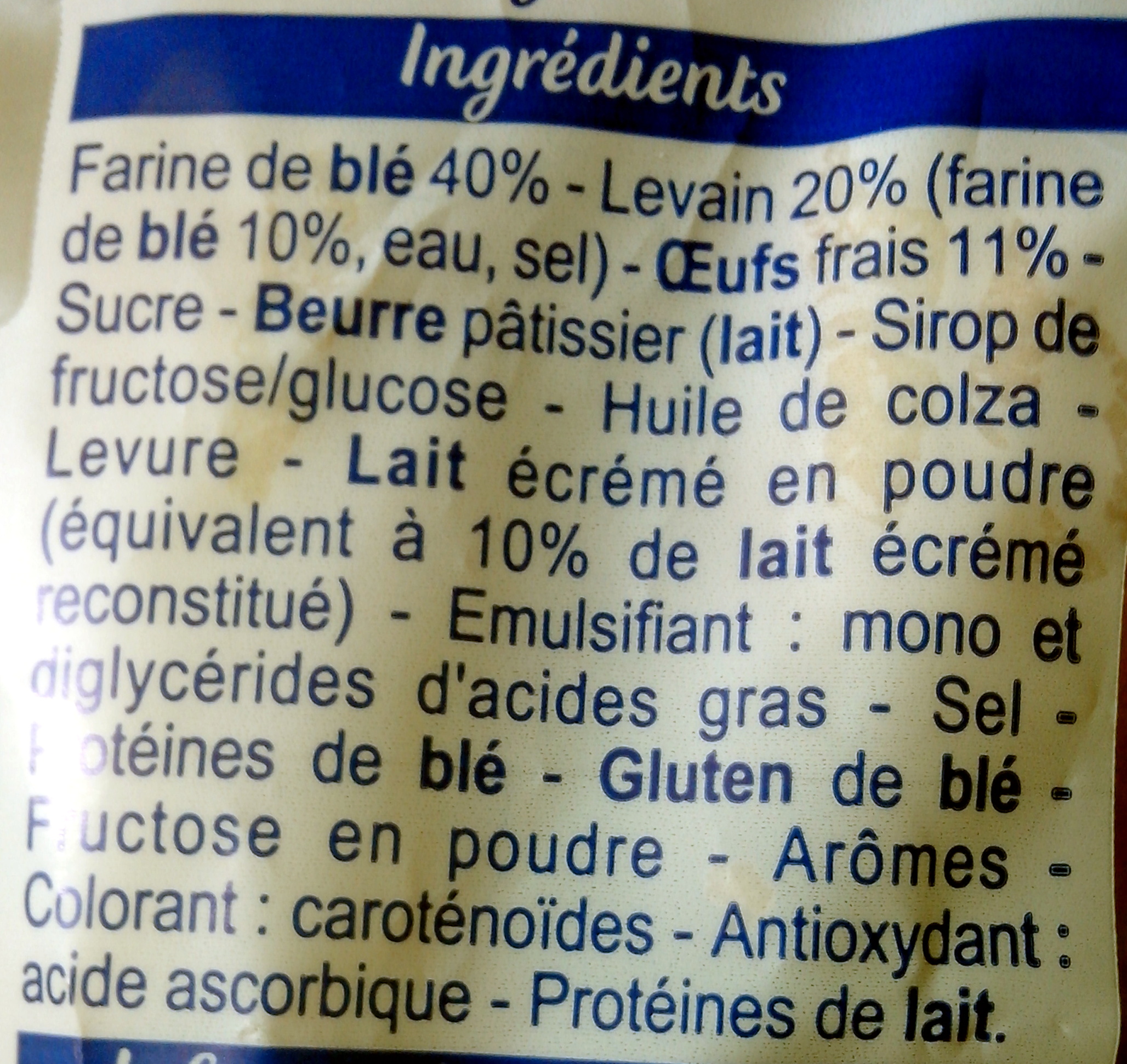 Pain au lait - 420 g - Brioche Pasquier - Ingrédients