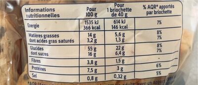 Briochettes Pépites de chocolat - Tableau nutritionnel