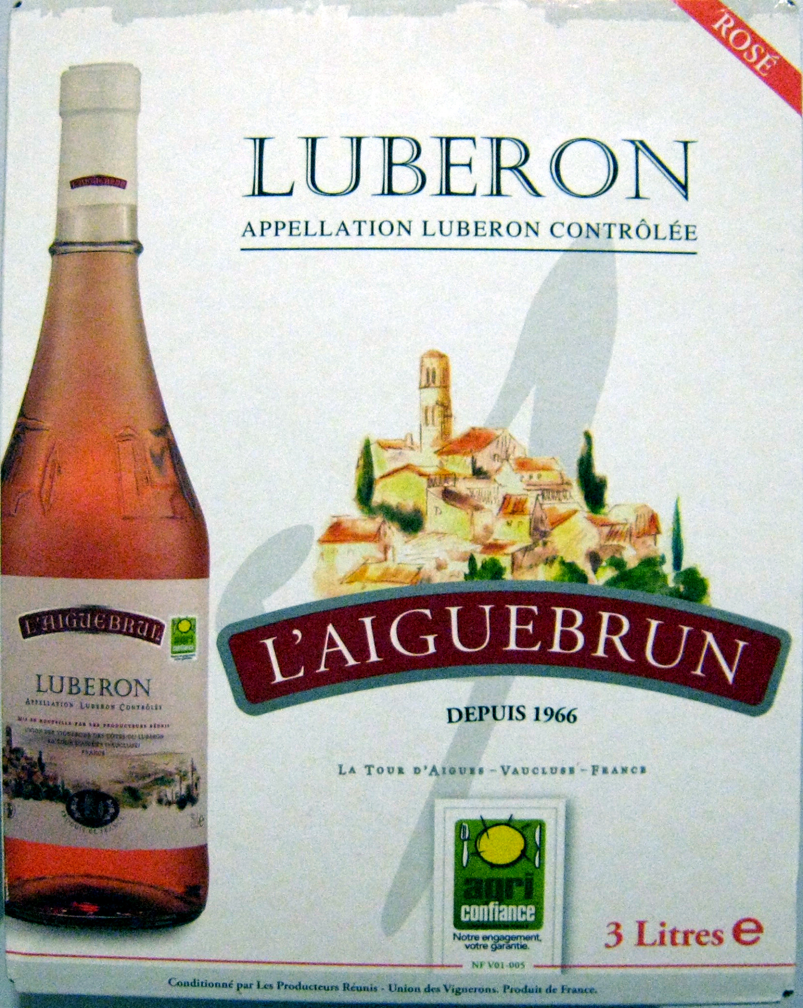Vin rosé L'Aiguebrun  Appellation Lubéron Contrôlée 3L - Product - fr
